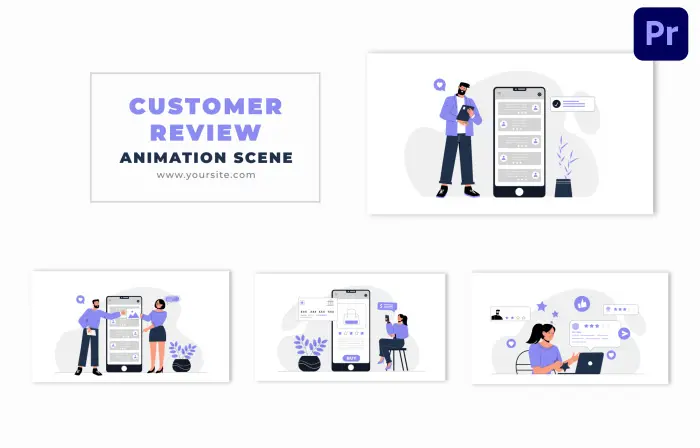 Customer Satisfaction Reviews Flat 2D Character Animation Scene